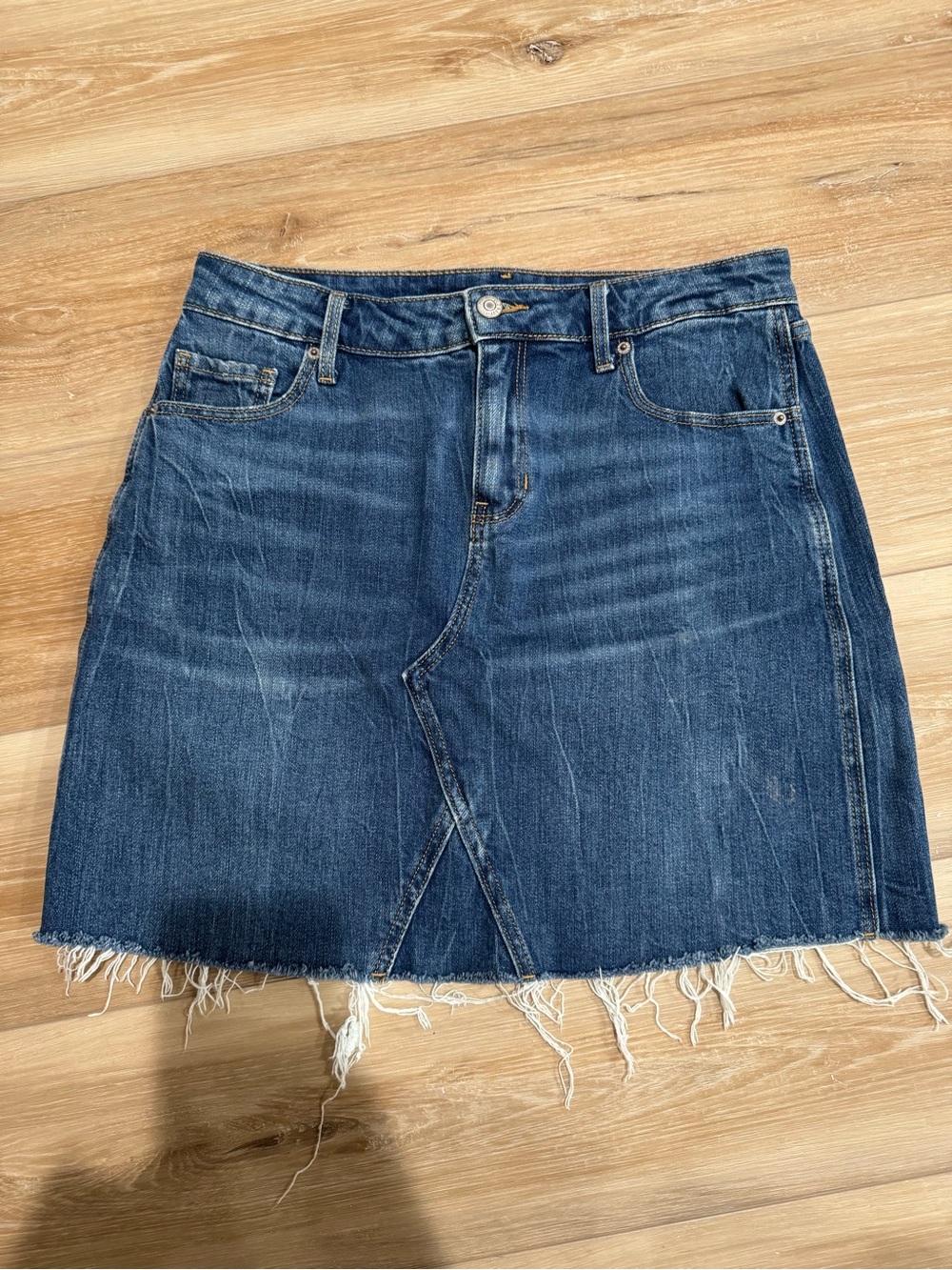 Old Navy Blue Denim Frayed-Hem Mini Skirt